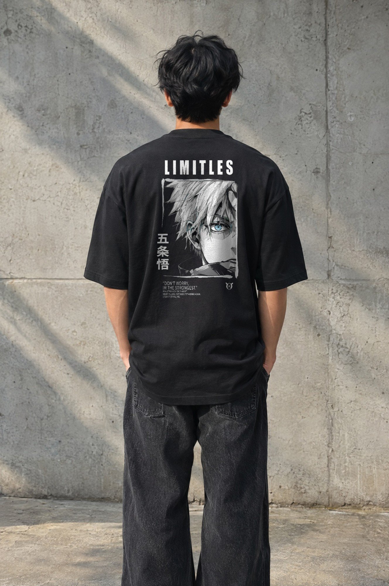 Kaos SOUEI GOJO, hitam oversized